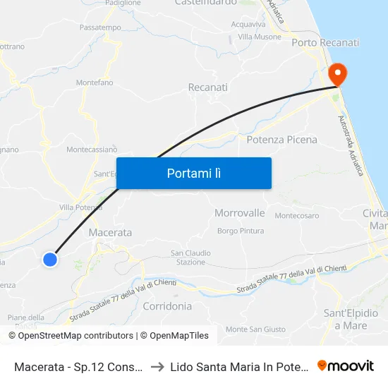 Macerata - Sp.12 Consalvi to Lido Santa Maria In Potenza map