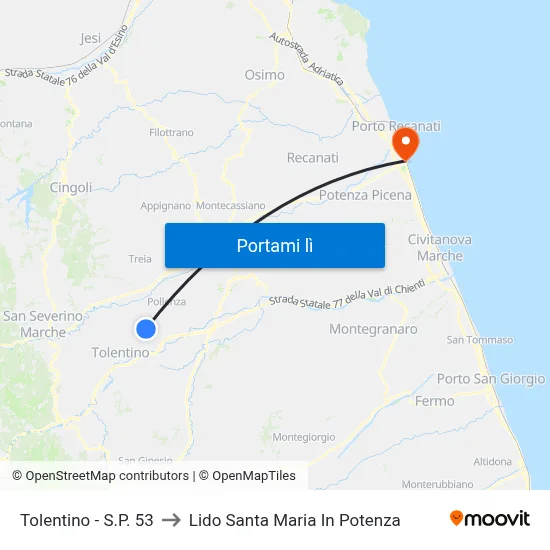 Tolentino  - S.P. 53 to Lido Santa Maria In Potenza map