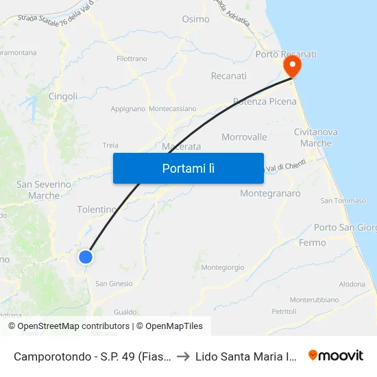 Camporotondo - S.P. 49 (Fiastrone) Galas to Lido Santa Maria In Potenza map