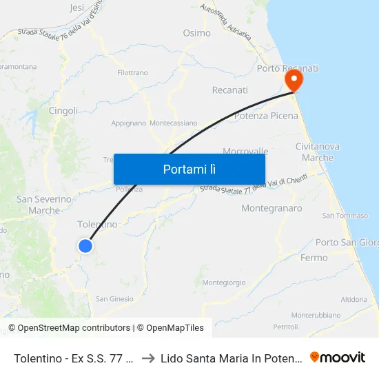 Tolentino - Ex S.S. 77 - 2 to Lido Santa Maria In Potenza map