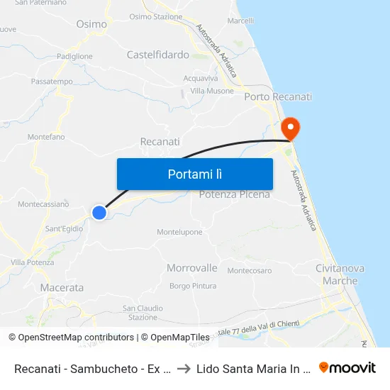 Recanati - Sambucheto - Ex S.S. 77 - 3 to Lido Santa Maria In Potenza map