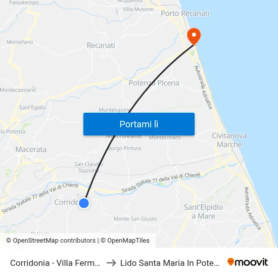 Corridonia - Villa Fermani to Lido Santa Maria In Potenza map