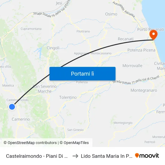 Castelraimondo - Piani Di Lanciano to Lido Santa Maria In Potenza map