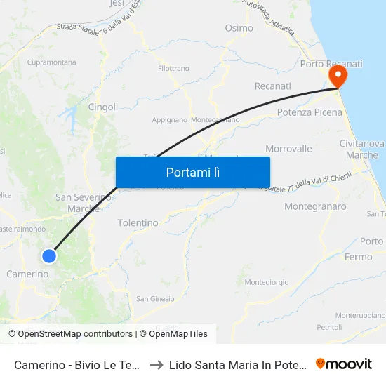 Camerino - Bivio Le Tegge to Lido Santa Maria In Potenza map