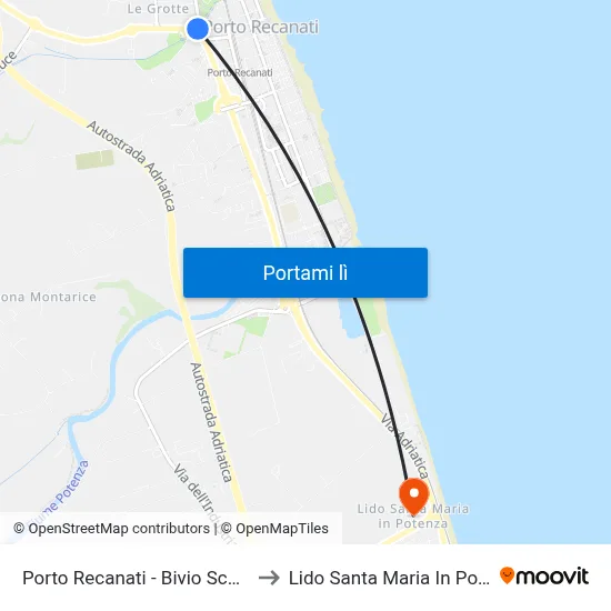 Porto Recanati - Bivio Scossicci to Lido Santa Maria In Potenza map