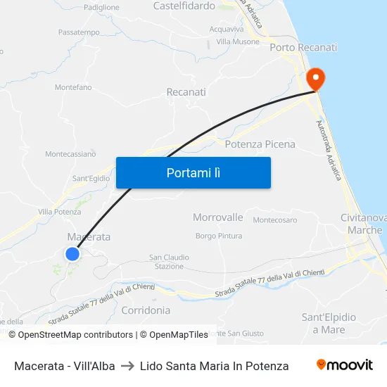 Macerata - Vill'Alba to Lido Santa Maria In Potenza map