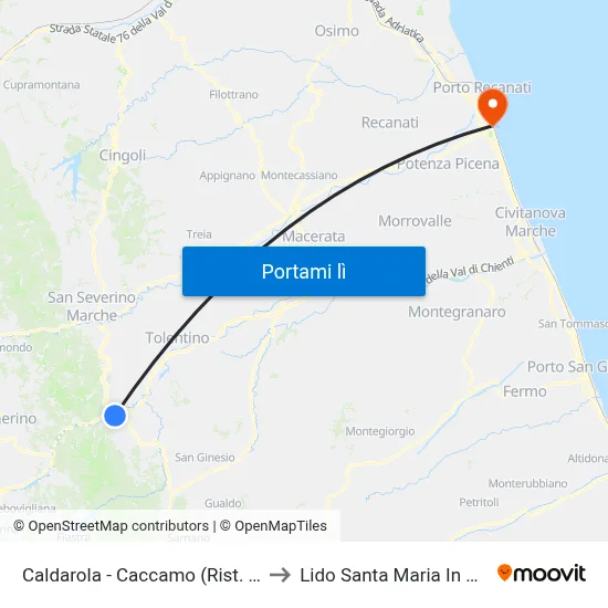 Caldarola - Caccamo (Rist. Ferranti) to Lido Santa Maria In Potenza map