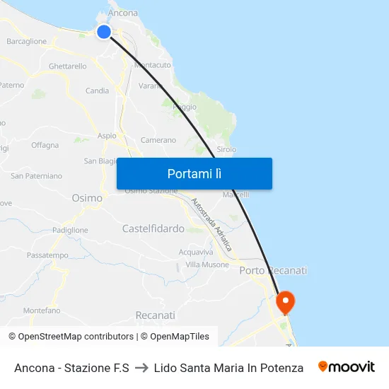 Ancona - Stazione F.S to Lido Santa Maria In Potenza map
