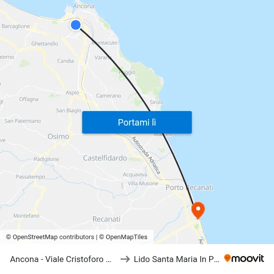 Ancona - Viale Cristoforo Colombo to Lido Santa Maria In Potenza map