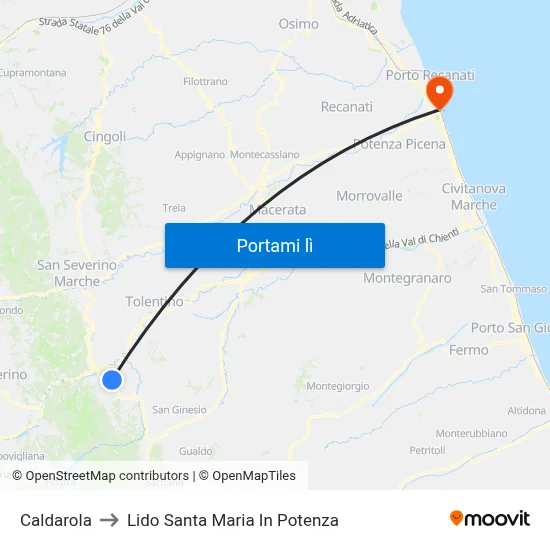 Caldarola to Lido Santa Maria In Potenza map