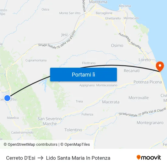 Cerreto D'Esi to Lido Santa Maria In Potenza map