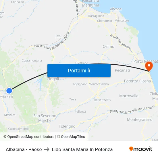 Albacina - Paese to Lido Santa Maria In Potenza map