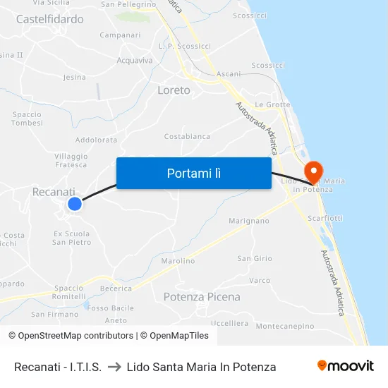 Recanati - I.T.I.S. to Lido Santa Maria In Potenza map
