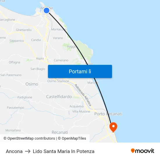 Ancona to Lido Santa Maria In Potenza map