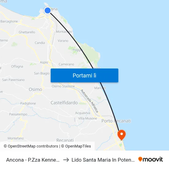 Ancona - P.Zza Kennedy to Lido Santa Maria In Potenza map
