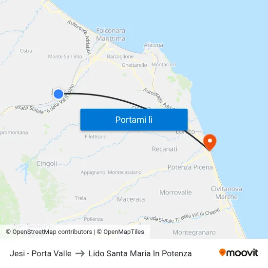 Jesi - Porta Valle to Lido Santa Maria In Potenza map