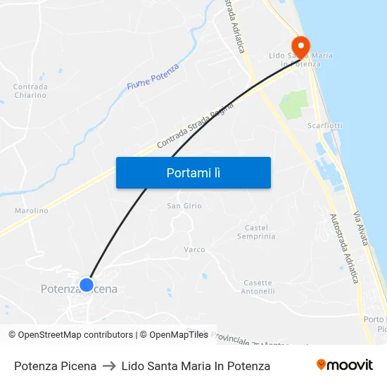 Potenza Picena to Lido Santa Maria In Potenza map