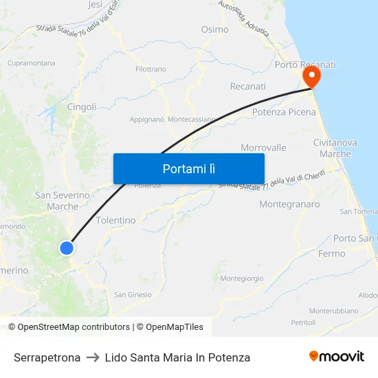 Serrapetrona to Lido Santa Maria In Potenza map