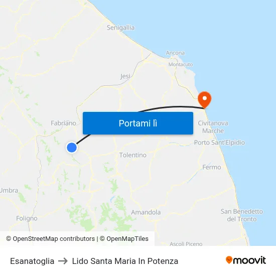 Esanatoglia to Lido Santa Maria In Potenza map