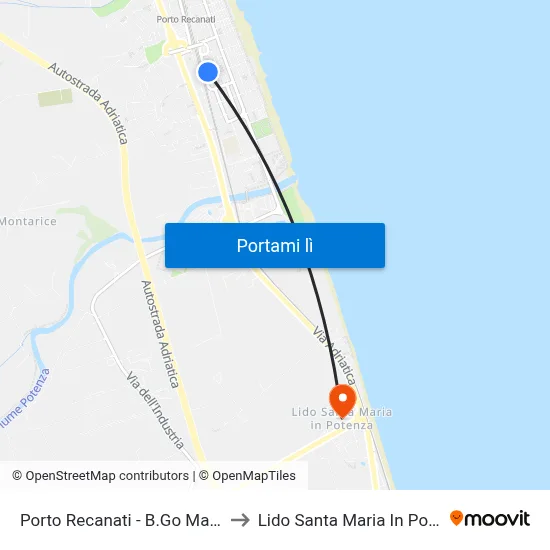 Porto Recanati - B.Go Marinaro to Lido Santa Maria In Potenza map