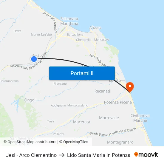 Jesi - Arco Clementino to Lido Santa Maria In Potenza map