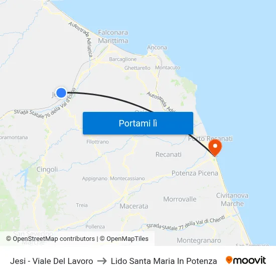 Jesi - Viale Del Lavoro to Lido Santa Maria In Potenza map