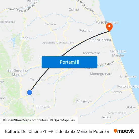 Belforte Del Chienti -1 to Lido Santa Maria In Potenza map