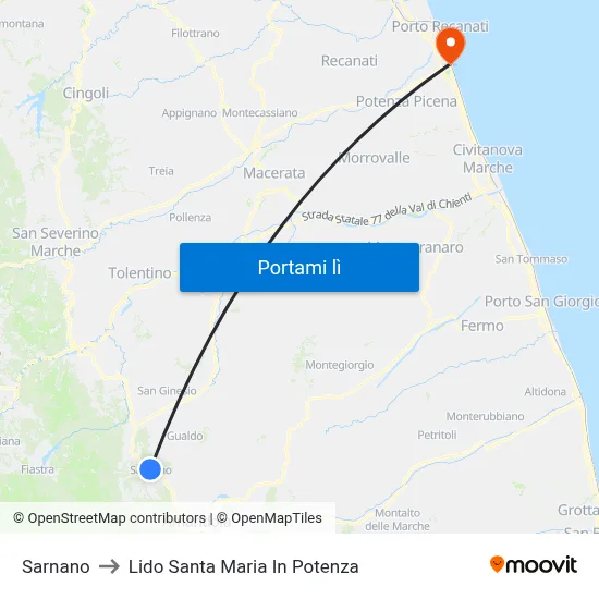 Sarnano to Lido Santa Maria In Potenza map