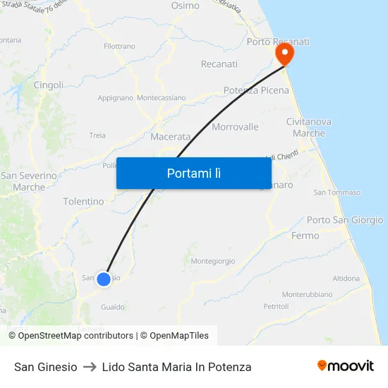 San Ginesio to Lido Santa Maria In Potenza map
