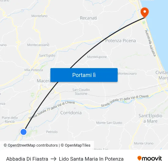 Abbadia Di Fiastra to Lido Santa Maria In Potenza map