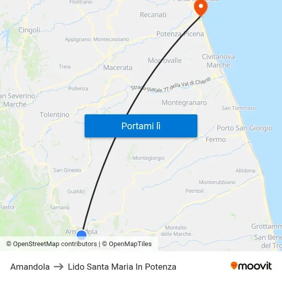 Amandola to Lido Santa Maria In Potenza map