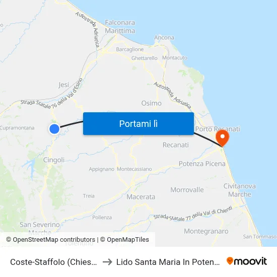Coste-Staffolo (Chiesa) to Lido Santa Maria In Potenza map