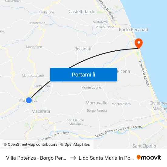 Villa Potenza - Borgo Peranzoni to Lido Santa Maria In Potenza map