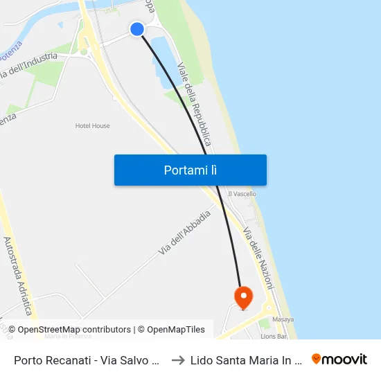 Porto Recanati - Via Salvo D'Acquisto to Lido Santa Maria In Potenza map