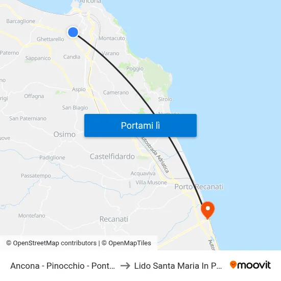 Ancona - Pinocchio - Pontelungo to Lido Santa Maria In Potenza map