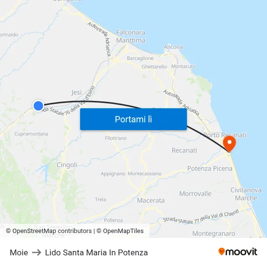 Moie to Lido Santa Maria In Potenza map