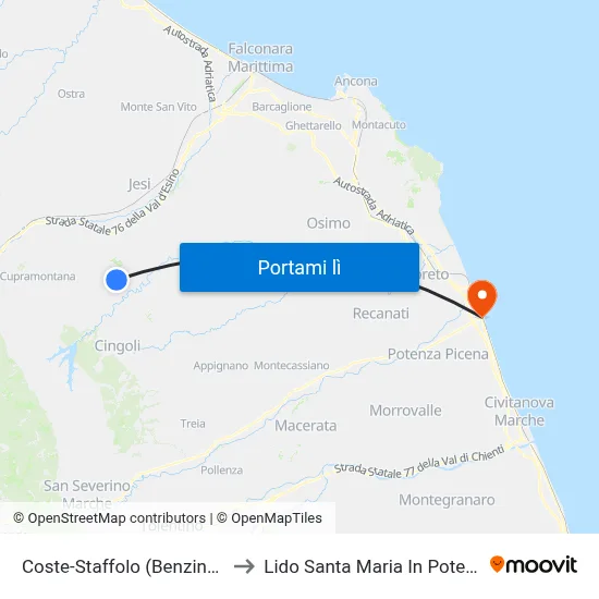 Coste-Staffolo (Benzinaio) to Lido Santa Maria In Potenza map