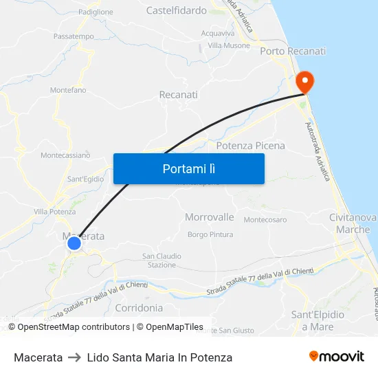 Macerata to Lido Santa Maria In Potenza map