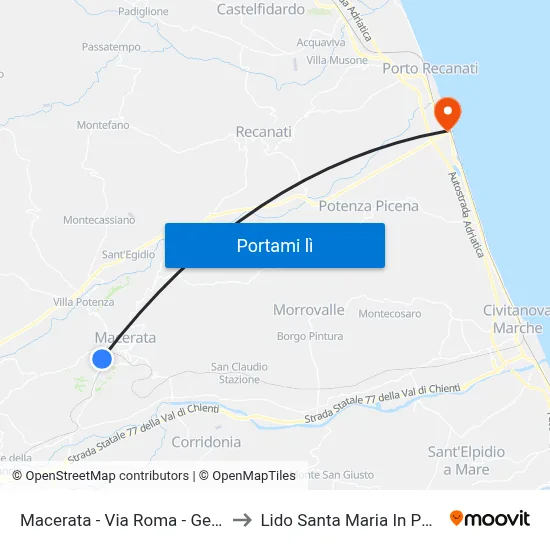 Macerata - Via Roma - Geometri to Lido Santa Maria In Potenza map