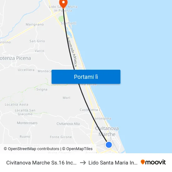 Civitanova Marche Ss.16 Incr. Via Dei Mi to Lido Santa Maria In Potenza map