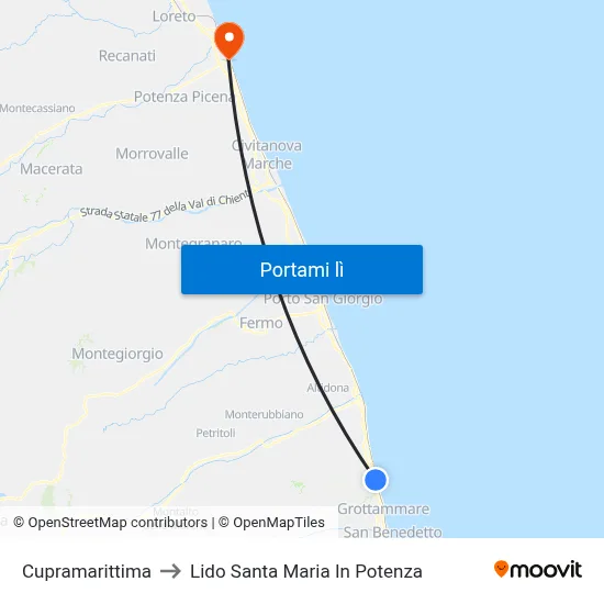 Cupramarittima to Lido Santa Maria In Potenza map