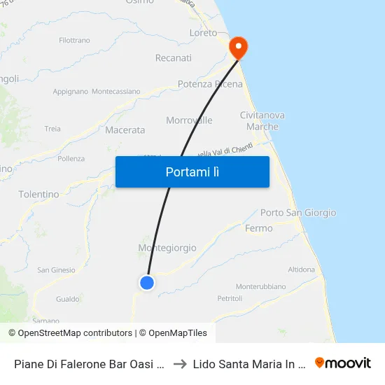 Piane Di Falerone Bar Oasi Dir. Fermo to Lido Santa Maria In Potenza map
