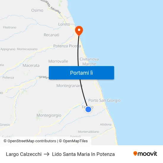 Largo Calzecchi to Lido Santa Maria In Potenza map