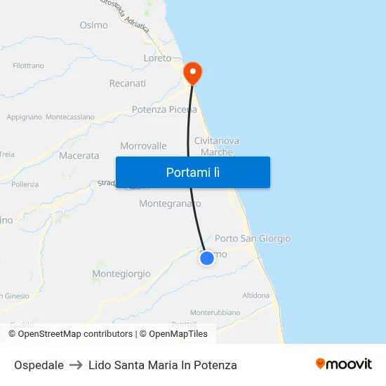Ospedale to Lido Santa Maria In Potenza map
