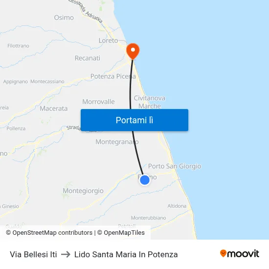 Via Bellesi Iti to Lido Santa Maria In Potenza map