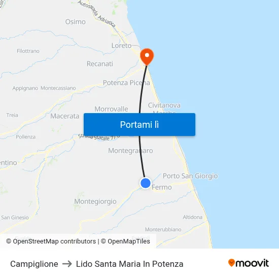 Campiglione to Lido Santa Maria In Potenza map