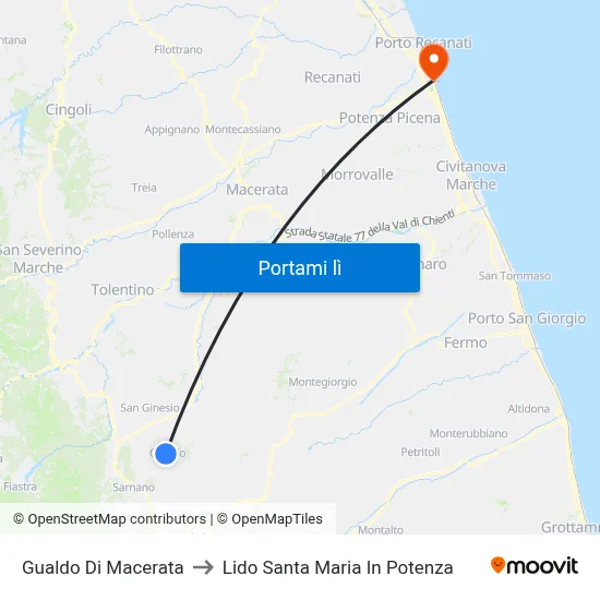 Gualdo Di Macerata to Lido Santa Maria In Potenza map
