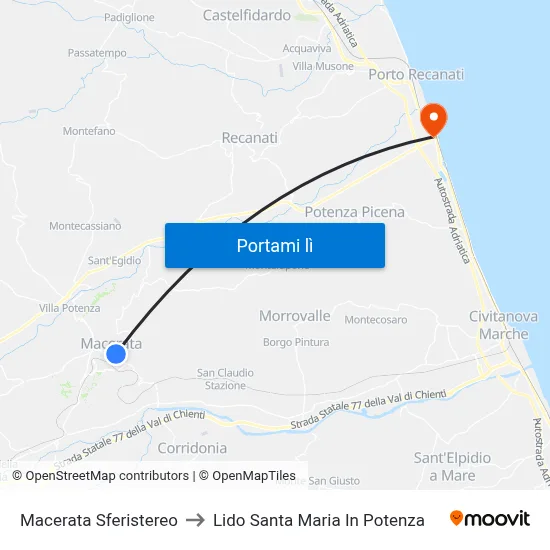 Macerata Sferistereo to Lido Santa Maria In Potenza map