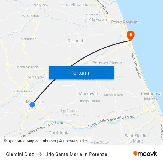 Giardini Diaz to Lido Santa Maria In Potenza map