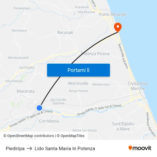 Piediripa to Lido Santa Maria In Potenza map